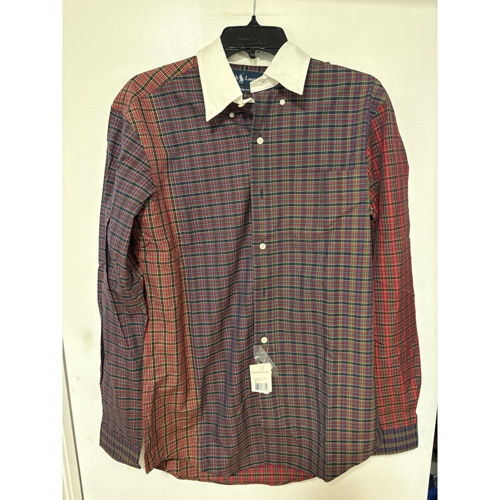 Polo Ralph Lauren vintage 90's plaid Patchwork Shirt Men's Sz Medium 15 NWT